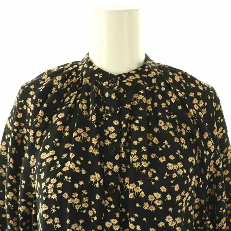 Celine Viscose Canvas Midi Dress Flower Band Collar 34 Black Orange Beige CX