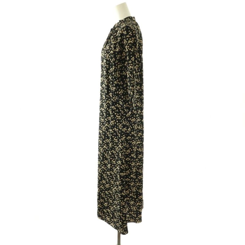 Celine Viscose Canvas Midi Dress Flower Band Collar 34 Black Orange Beige CX