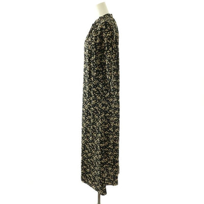 Celine Viscose Canvas Midi Dress Flower Band Collar 34 Black Orange Beige CX