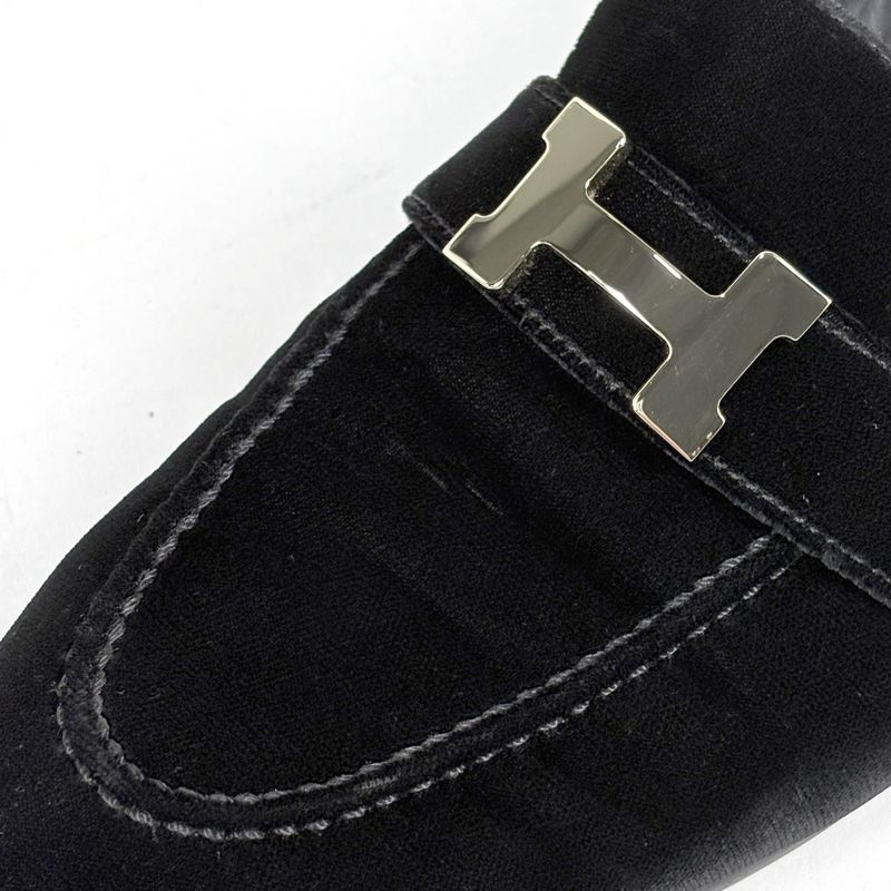 Hermes Hlogo Loafers Shoes Suede Black