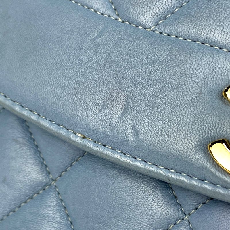 Chanel Diana Quilted Single Flap Chain Shoulder Bag CC Logo Leather Blue