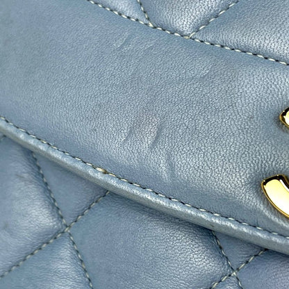Chanel Diana Quilted Single Flap Chain Shoulder Bag CC Logo Leather Blue