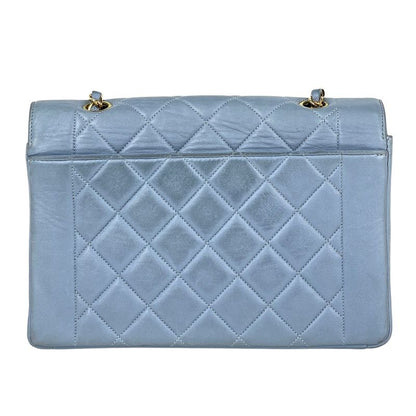 Chanel Diana Quilted Single Flap Chain Shoulder Bag CC Logo Leather Blue