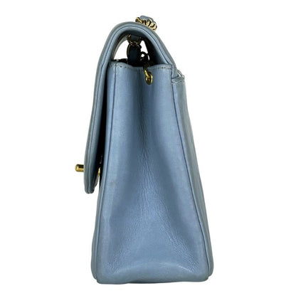 Chanel Diana Quilted Single Flap Chain Shoulder Bag CC Logo Leather Blue