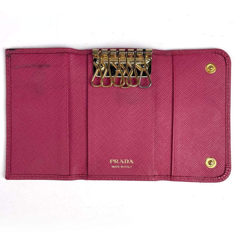 Prada Logo 6 Row Key Case Saffiano Leather Pink Key Holder