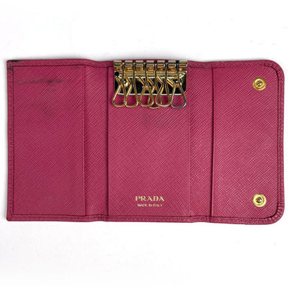 Prada Logo 6 Row Key Case Saffiano Leather Pink Key Holder