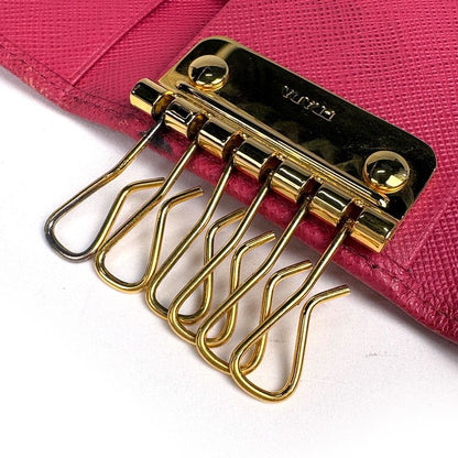 Prada Logo 6 Row Key Case Saffiano Leather Pink Key Holder