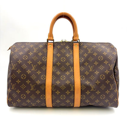 Louis Vuitton Keepall 45 Monogram Leather Brown Boston Bag Gold