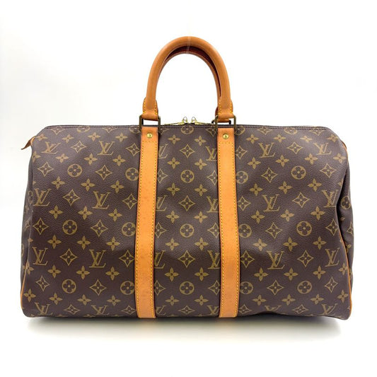 Louis Vuitton Keepall 45 Monogram Leather Brown Boston Bag Gold