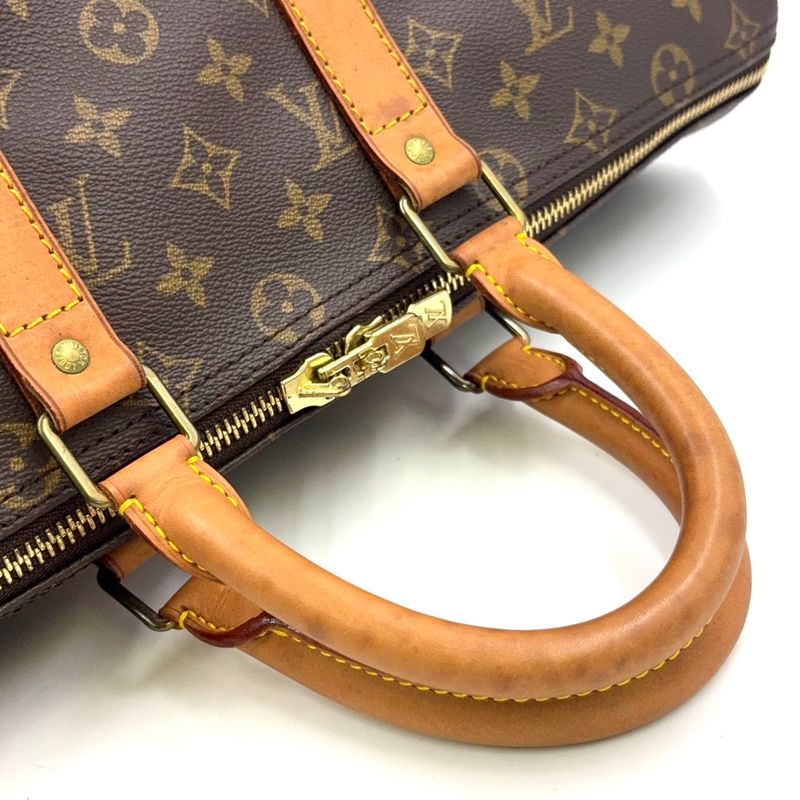 Louis Vuitton Keepall 45 Monogram Leather Brown Boston Bag Gold