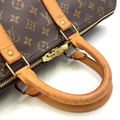 Louis Vuitton Keepall 45 Monogram Leather Brown Boston Bag Gold