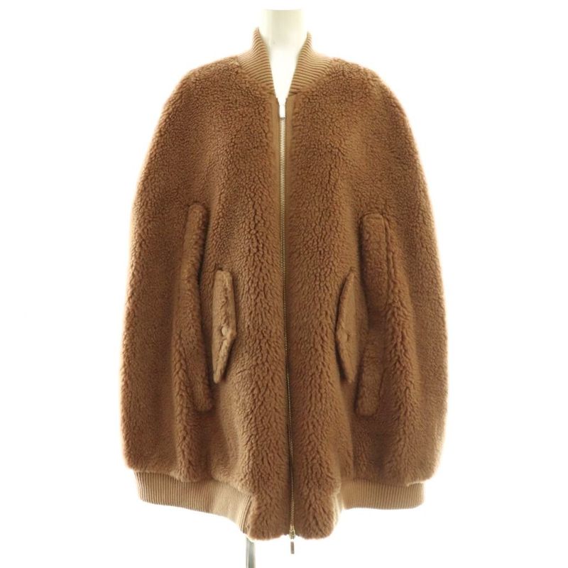 Max Mara Teddy Bear Cape Coat Outer Poncho Zip Up M Brown