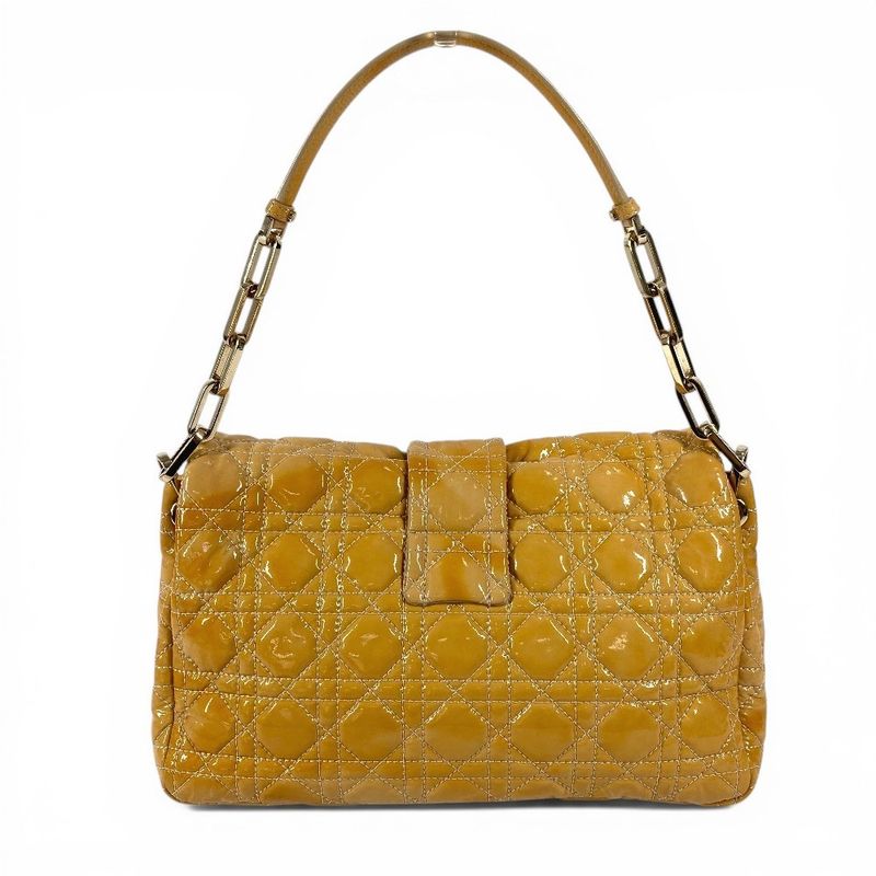 Dior Shoulder Bag Cannage Logo Chain Enamel Beige
