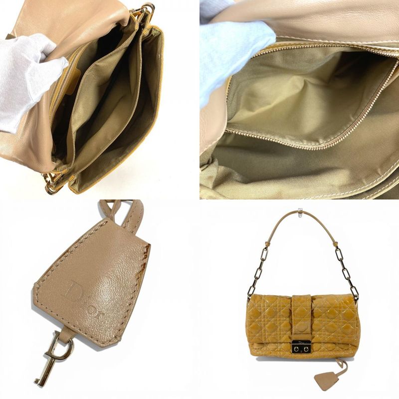 Dior Shoulder Bag Cannage Logo Chain Enamel Beige