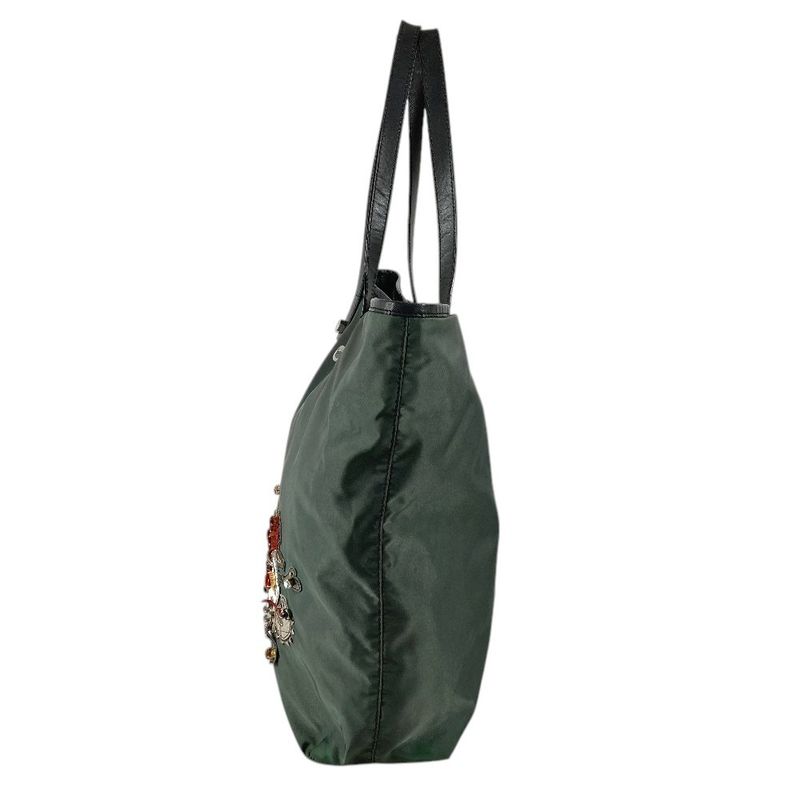Prada Tote Triangle Logo Leather Nylon Gray