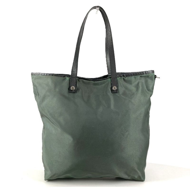 Prada Tote Triangle Logo Leather Nylon Gray