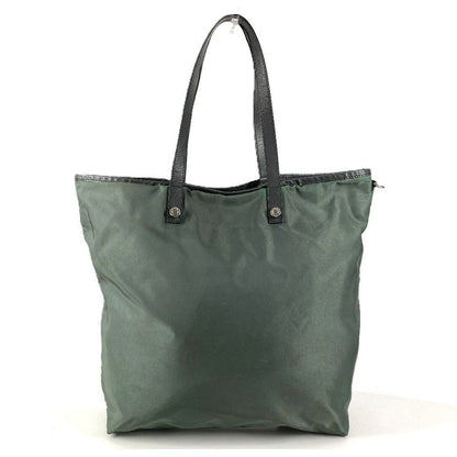 Prada Tote Triangle Logo Leather Nylon Gray