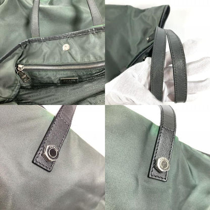 Prada Tote Triangle Logo Leather Nylon Gray