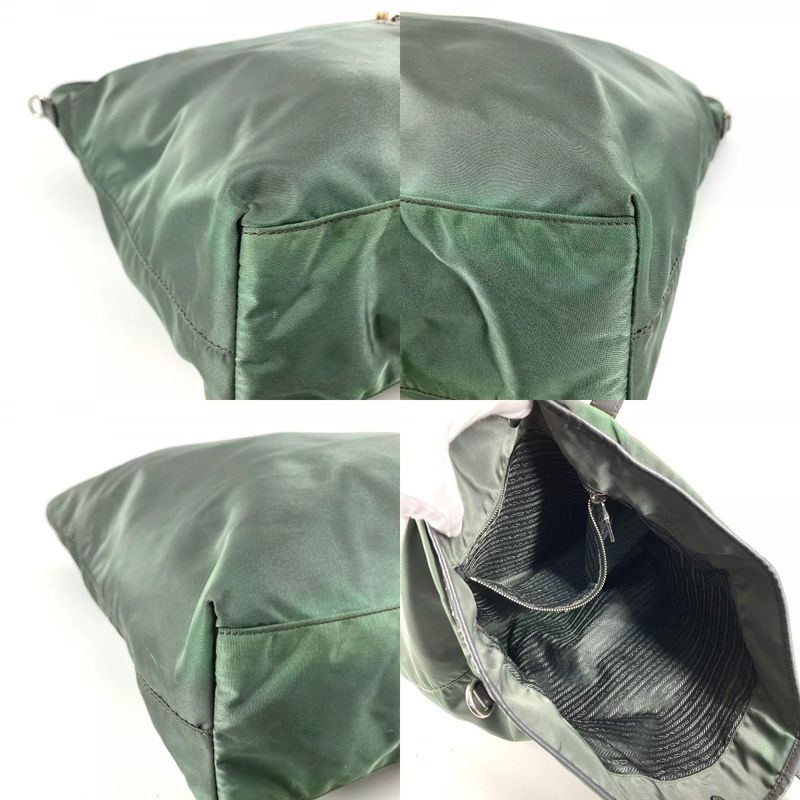 Prada Tote Triangle Logo Leather Nylon Gray