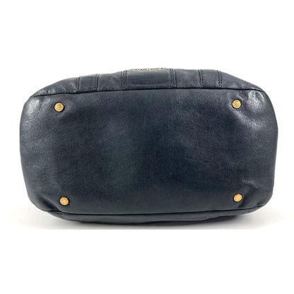 Bvlgari Shoulder Bag Logo Leather Navy