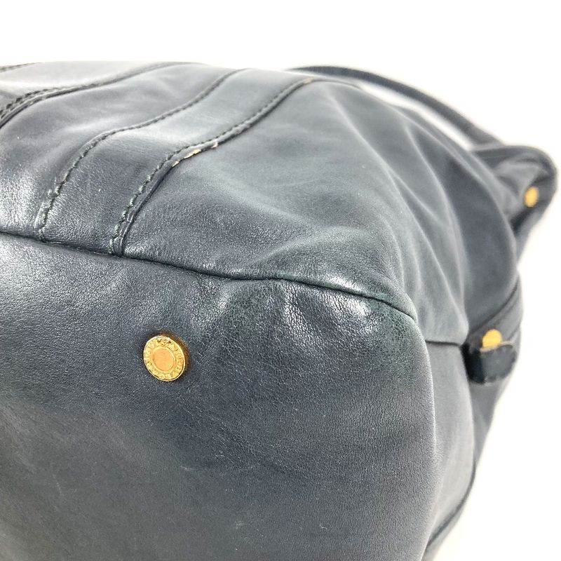 Bvlgari Shoulder Bag Logo Leather Navy