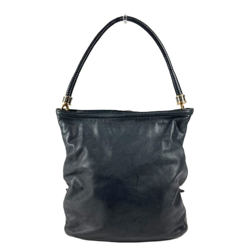 Bvlgari Shoulder Bag Logo Leather Navy