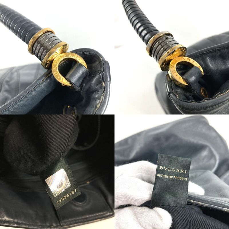 Bvlgari Shoulder Bag Logo Leather Navy