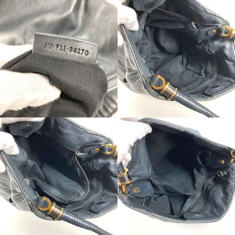 Bvlgari Shoulder Bag Logo Leather Navy