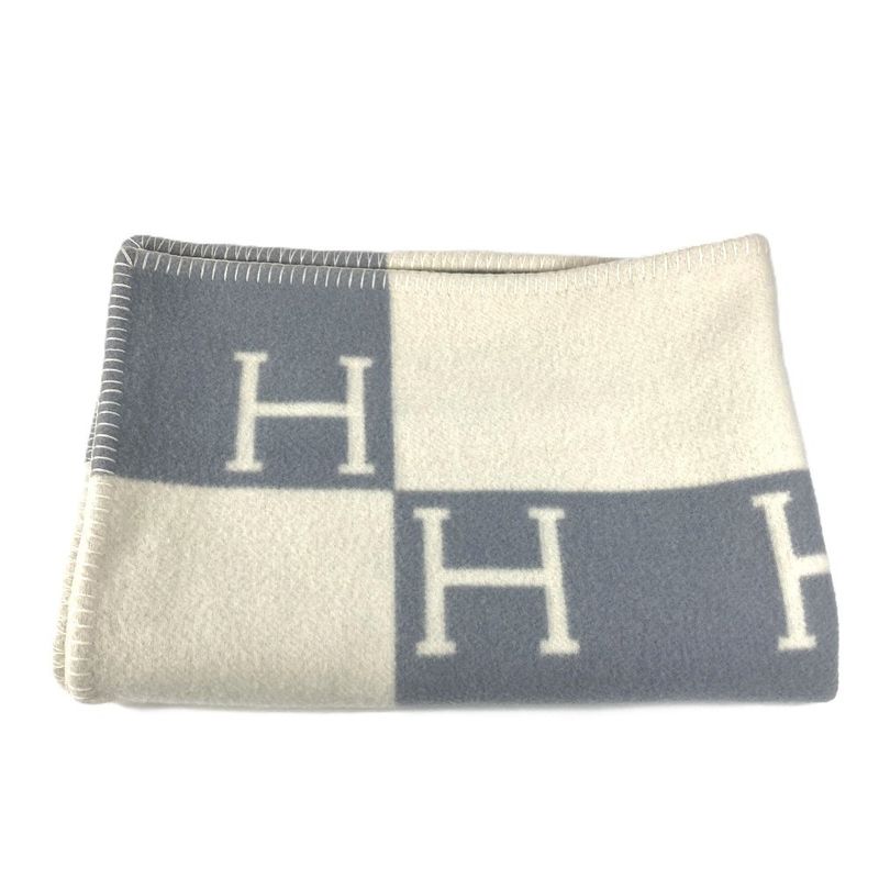 Hermes Avalon Plaid Logo Wool Cashmere Blue Shoulder Bag