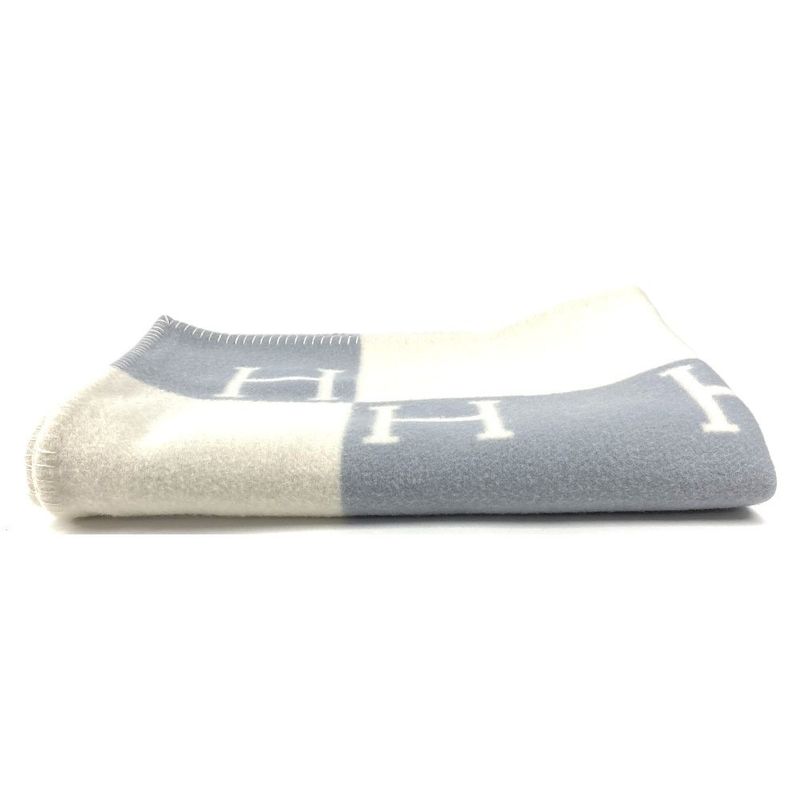 Hermes Avalon Plaid Logo Wool Cashmere Blue Shoulder Bag