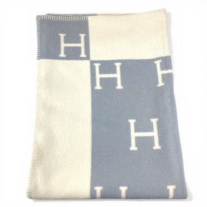 Hermes Avalon Plaid Logo Wool Cashmere Blue Shoulder Bag