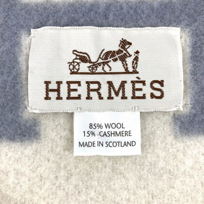 Hermes Avalon Plaid Logo Wool Cashmere Blue Shoulder Bag