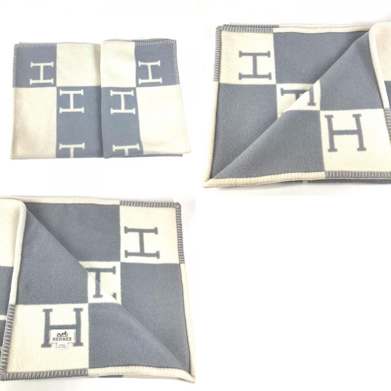 Hermes Avalon Plaid Logo Wool Cashmere Blue Shoulder Bag