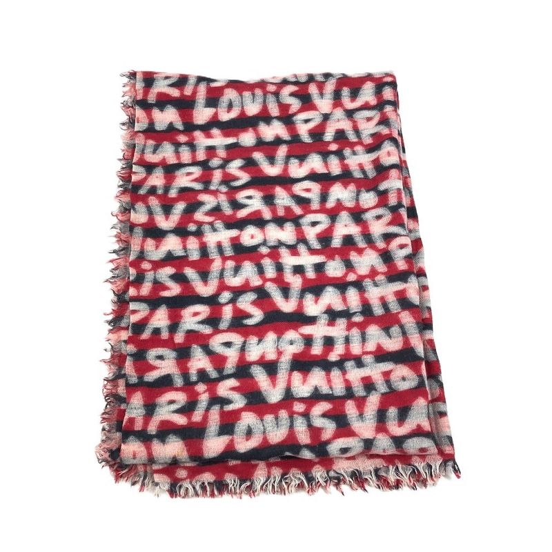 Louis Vuitton Shawl Graffiti Logo Wool Red Scarf