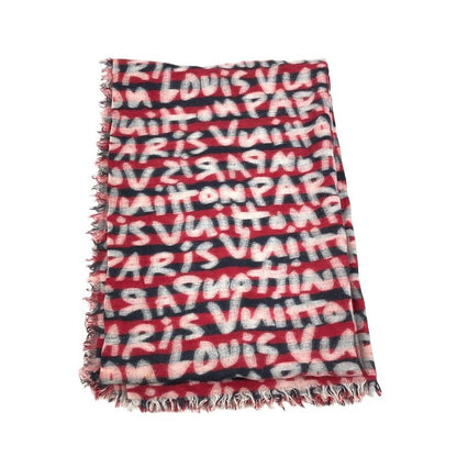 Louis Vuitton Shawl Graffiti Logo Wool Red Scarf