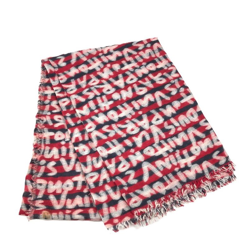 Louis Vuitton Shawl Graffiti Logo Wool Red Scarf