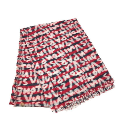 Louis Vuitton Shawl Graffiti Logo Wool Red Scarf