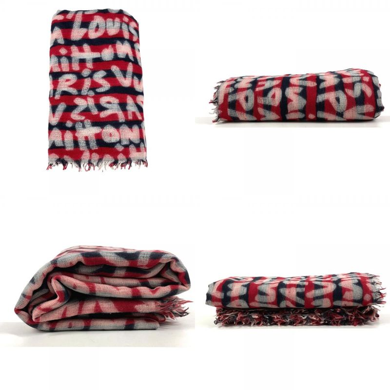 Louis Vuitton Shawl Graffiti Logo Wool Red Scarf