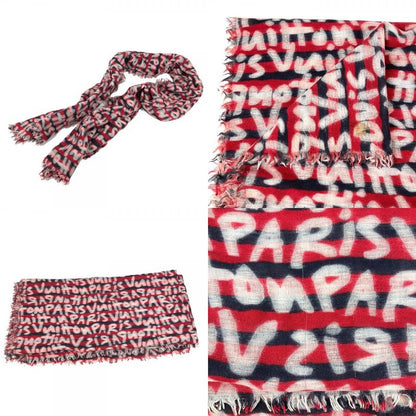 Louis Vuitton Shawl Graffiti Logo Wool Red Scarf