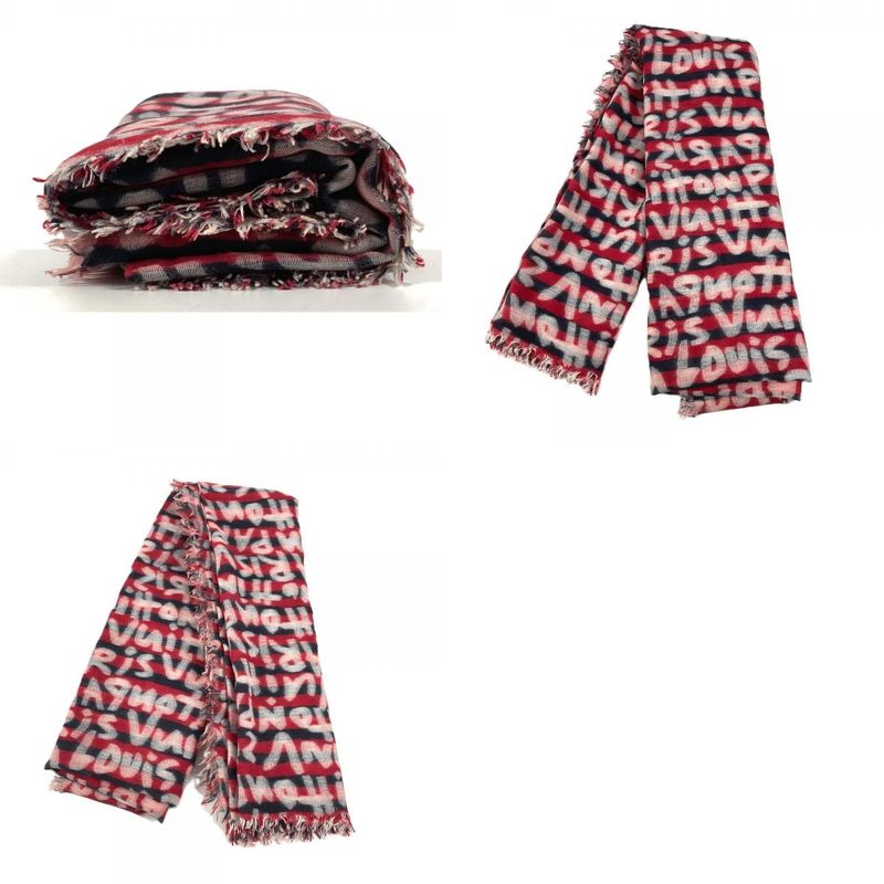 Louis Vuitton Shawl Graffiti Logo Wool Red Scarf
