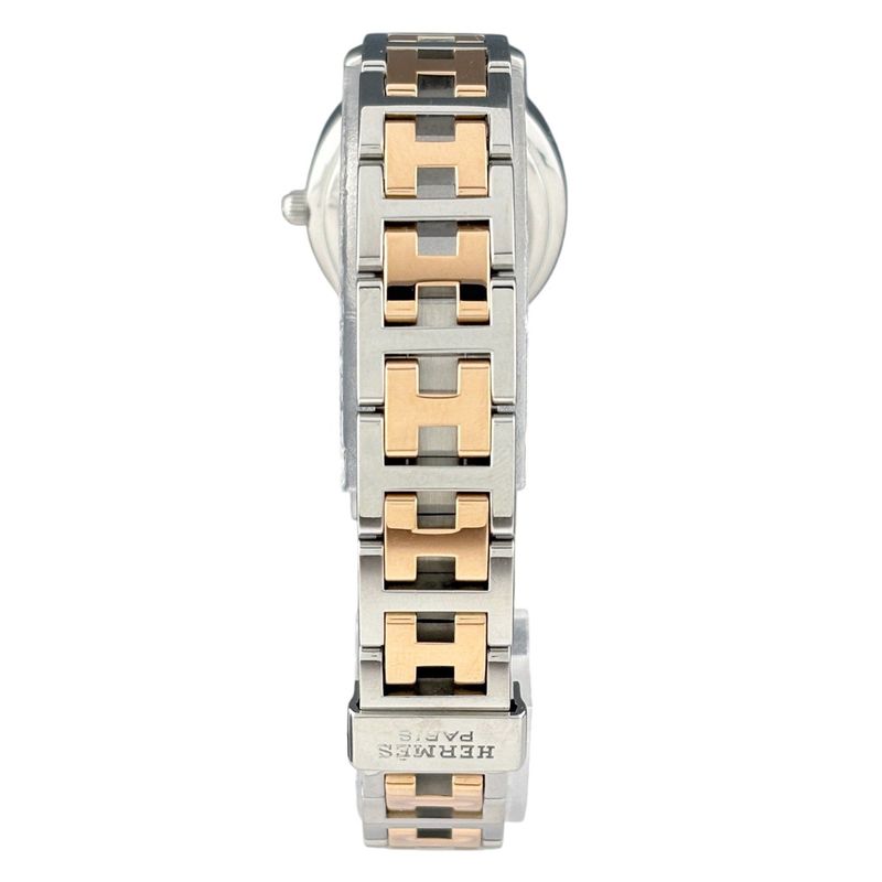 Hermes Clipper Oval Diamond Watch SS Quartz White