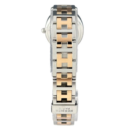 Hermes Clipper Oval Diamond Watch SS Quartz White