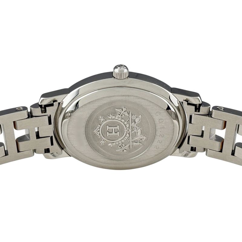 Hermes Clipper Oval Diamond Watch SS Quartz White