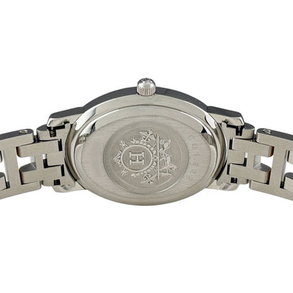 Hermes Clipper Oval Diamond Watch SS Quartz White