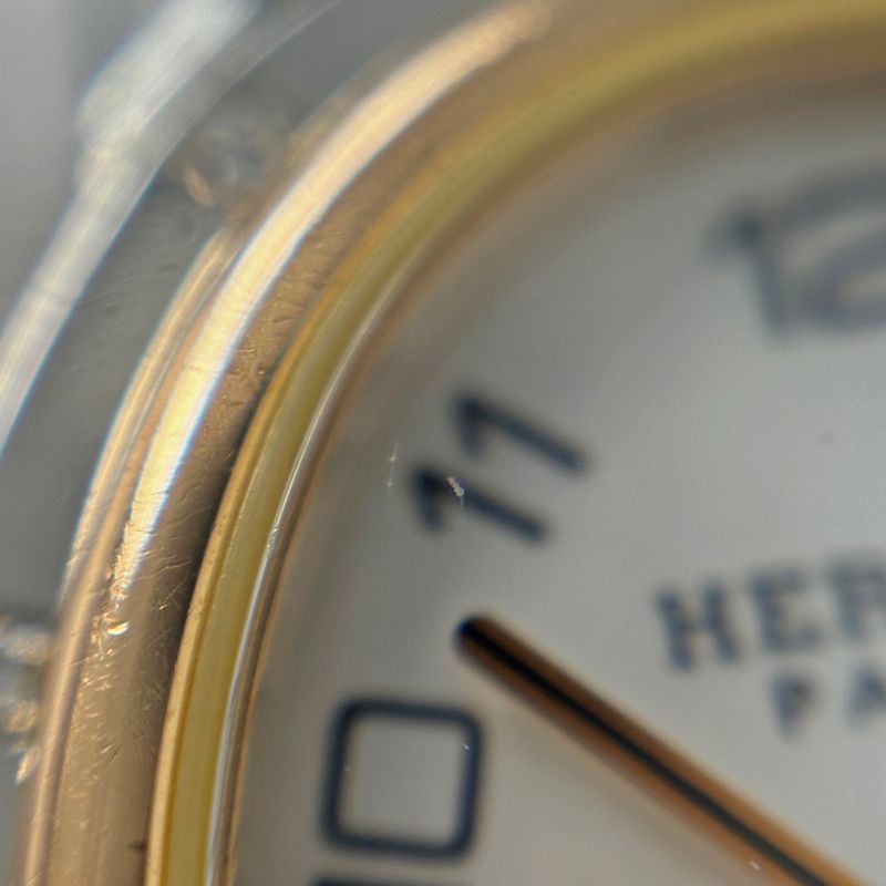 Hermes Clipper Oval Diamond Watch SS Quartz White