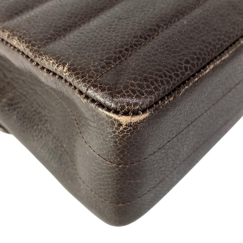 Chanel Shoulder Bag Dark Brown Chain Gold