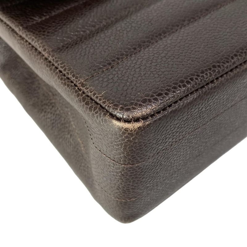 Chanel Shoulder Bag Dark Brown Chain Gold