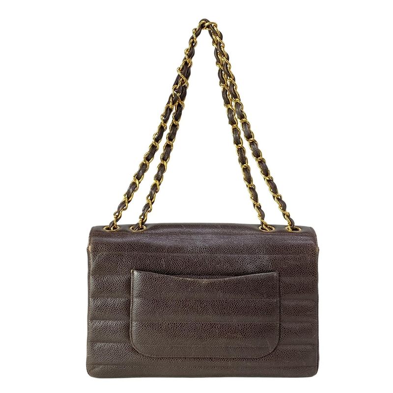 Chanel Shoulder Bag Dark Brown Chain Gold