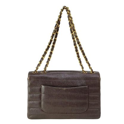 Chanel Shoulder Bag Dark Brown Chain Gold