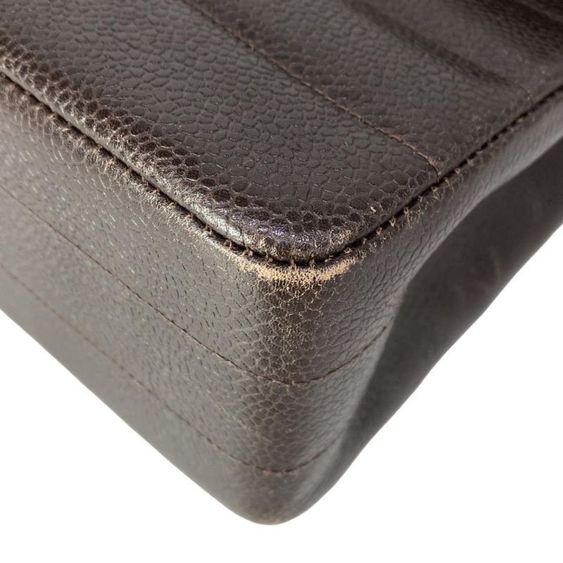 Chanel Shoulder Bag Dark Brown Chain Gold